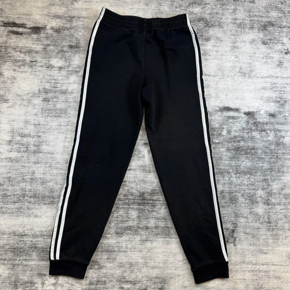 Adidas Boys Black White 3 Stripe Fleece Joggers Sweatpants Size Large‎ 14/16